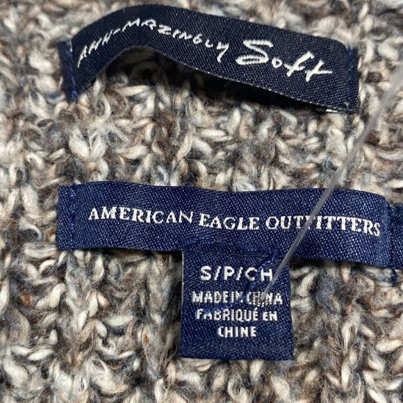 AEO amazingly soft chunky knit oversized marled side slit crew sweater small gre - Picture 10 of 13